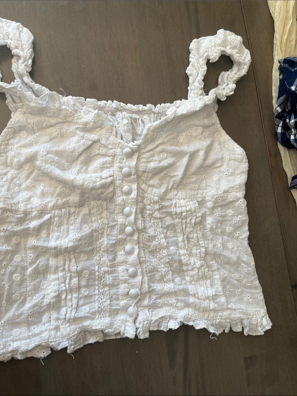 White Eyelet Button-Front Cropped Camisole Tank - Women